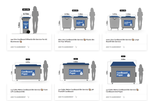 carbdoard and paper recycling bin sizes